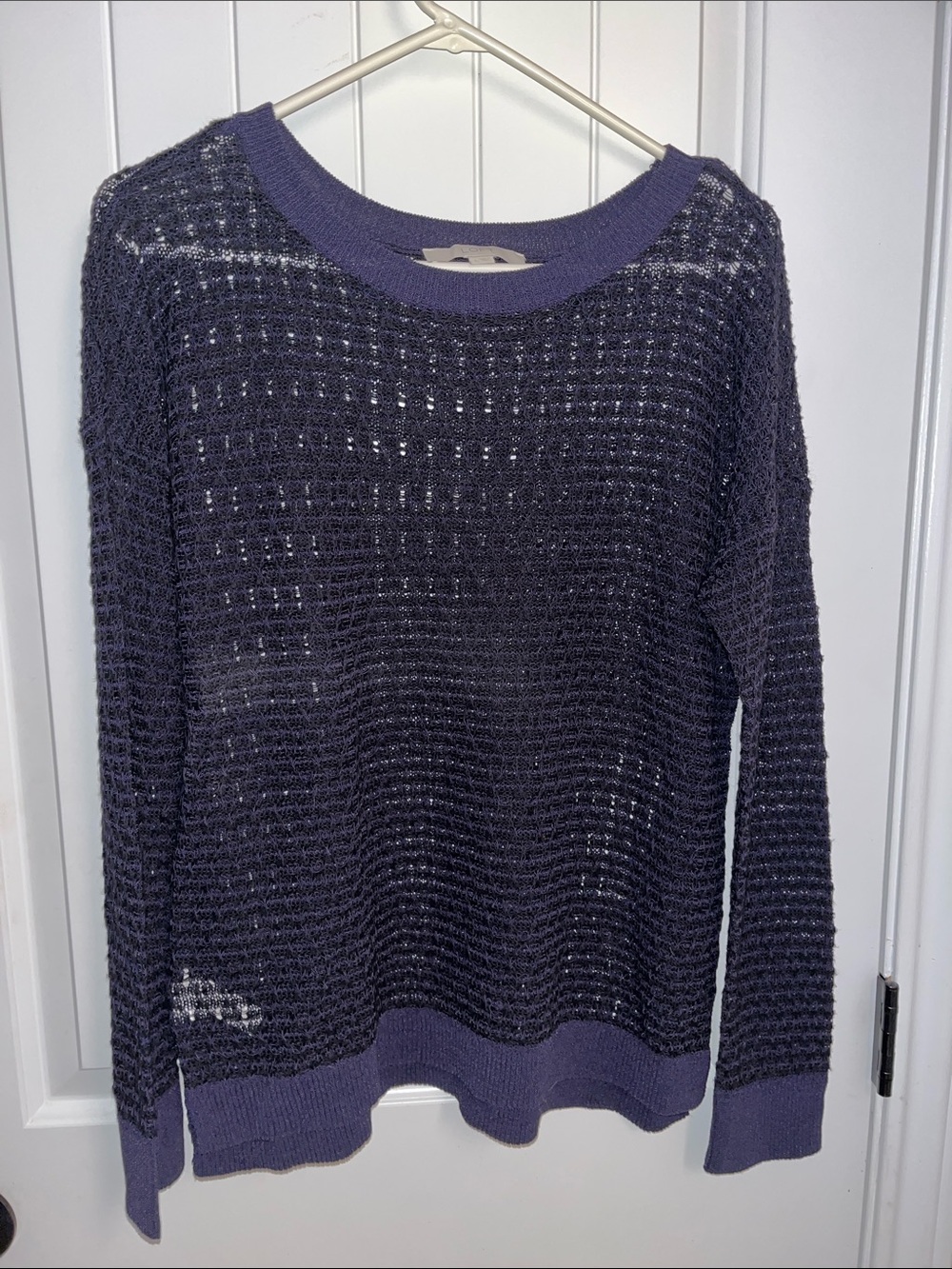 LOFT Black Open-Weave Crewneck Sweater